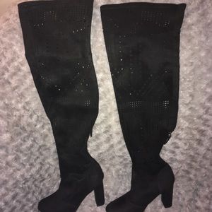 Rue 21 Black Over the Knee Laser Cut Boots Size 7